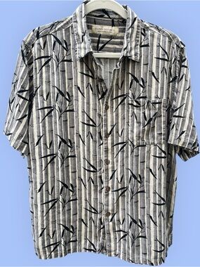 Island Republic Bamboo Print Silk Button-Up Shirt Men’s Large